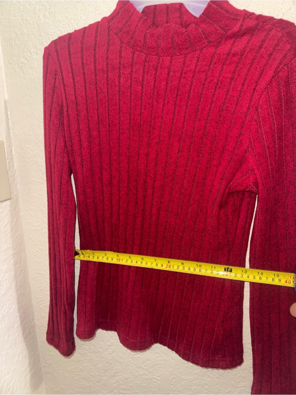Ribbed Cowl-Neck Sweater in Deep Red - Picture 3 of 3